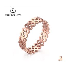 Band Rings 5Mm Hollow Petals Wedding For Women Rose Gold Stainless Steel Engagement Bands Ring Valentines Day Jewellery Gifty Drop Deli Dhhah