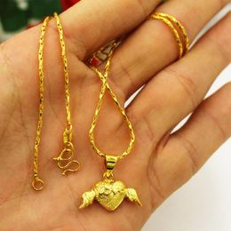 Pendant Necklaces 24K Gold Filled Lovely Angel Heart For Women Pure Color Necklace Wedding Jewelry