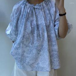 Women's Blouses Spring Summer 2023 Retro Printed Shirt Off The Shoulder Half Sleeve Loose Casual Women Blouse Korean Style Chic Blusas Mujer