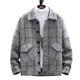 Men's Jackets Fashion Variety Woolen Jacket Men Autumn Plaid Casual Korean Outerwear Button Coats High Quality Mens Clothing Tops MaleMen's