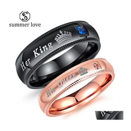 Band Rings His Queen Her King Couple Ring Lovers Wedding Engagement For Women Men Stainless Steel Valentines Day Jewelry Drop Deliver Dh6Jq