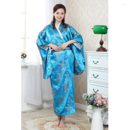 Stage Wear Lakeblue Japanese Traditional Women's Silk Kimono Yukata Haori With Obi Performance Clothing Flower One Size