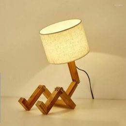 Table Lamps Wood Robot Shape Folding Creative European Fashion Study Bedroom Bedside Linen Lamp Shade Desk Light