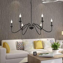 Chandeliers American Retro Iron Chandelier E14 Personality Creative Candle Pendant Lamp For Living Room Kitchen Dining Bedroom Lighting