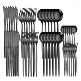 Dinnerware Sets Black Cutlery Set 48Pcs Matte Tableware Stainless Steel Dessert Knife Fork Coffee Spoon Kitchen Silverware