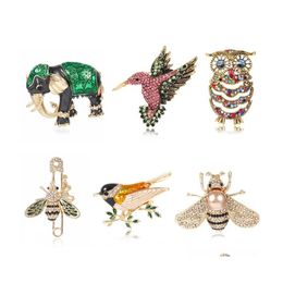 Pins Brooches Cute Bee Flower Pins Fashion Crystal Rhinestone Big Safety Pin Inlayed Shirt Dress Clothes Jewelry Accessorie Drop Del Dhphc