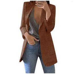 Women's Suits Fashion Women Striped Printed Turn-down Collar Open Front Cardigan Formal Suit Jacket Blazers Casual Long Sleeve Blouse