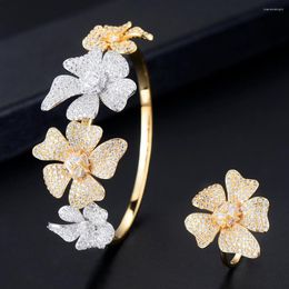 Necklace Earrings Set GODKI Luxury 2 Tone Flower Inidan Bangle Ring Sets Nigerian For Women Wedding African Brincos Para As Mulheres 2023