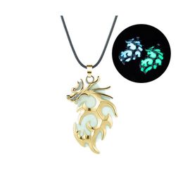 Pendant Necklaces Magic Glowing Flame Dragon Necklace For Men Women Glow In The Dark Leather Rope Chain Luminous Vintage Party Jewel Ototl