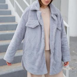 Women's Fur & Faux Fashion Spring Turn Down Collar Front Buttons Coat Women Elegant Simple Pockets Jackets Side Split Coats Ladies
