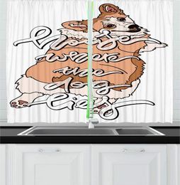 Curtain Caramel Peach Saying Kitchen Curtains House Where The Dog Lies Typography With Lying Pet Love Window Drapes