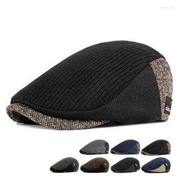 Berets British Style Retro Knitted Hat With Visor Women Autumn And Winter Beret Adjustable Men Korean Outdoor Brown Hats