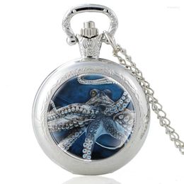 Pocket Watches High Quality Silver Punk Style Steampunk Octopus Quartz Glass Dome Watch Vintage Men Women Necklace Jewelry Gifts