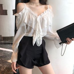 Women's Blouses Women Long Sleeve Off Shoulder Ruffles Sexy Party Design Stylish Feminine Leisure All-match Spring Soft Shirts