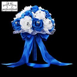 Wedding Flowers Bridal Bouquet For Blue And White Handmade Artificial Flower Rose Buque Casamento