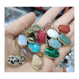 Charms Gold Edge Natural Crystal Oval Hexagon Stone Rose Quartz Pendants Trendy For Jewellery Making Wholesale Drop Delivery Findings Dhvsl