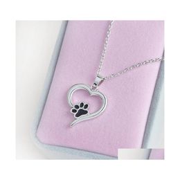 Pendant Necklaces 925 Sier Plating Heart Paw Print Necklace Pet Memorial Personality Cat Dog Lovers Jewelry Wholesale 715 Q2 Drop De Dhfyp