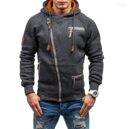 Men's Hoodies Coat Oblique Zipper Hooded Sports Fitness Sweatshirt Tops Fashion Pullovers Grey Black Warm Winter Sport Clothes