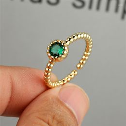Wedding Rings Vintage Female Green Blue Crystal Ring Charm Gold Color Open For Women Luxury Zircon Stone Engagement