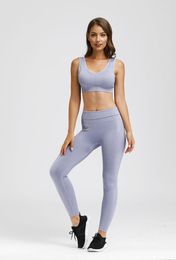 Active Sets LANTECH Suits Set Women Yoga Gym Fitness Power Down Pants Sportswear Leggings Padded Push-up Seamless Sports Bra