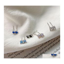 Ear Cuff 100 925 Sterling Sier Earrings For Women Simple Mini Round Cz Zircon Opal Stud Earring Wedding Engagement Gifts 477C3 Drop Dh5Ls