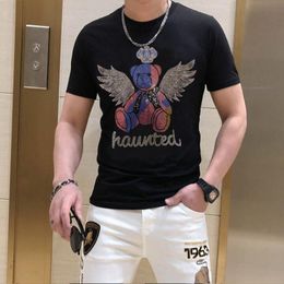 Men's T-Shirts Trends Short-sleeved Fashion Bear Diamond Design Tees Breathable Comfortable Cotton Male Top New Mens Clothing M-5XL