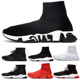 Sapato de meia de design com cadarço sapatos casuais speed runner trainer 1.0 tênis de luxo feminino preto meias de moda preto tênis de plataforma malha elástica com cadarço paris