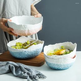 Bowls RHE Blue Pink 800ml Nordic Ceramic Salad Bowl Dessert Noodle Rice Restaurant Dinner Tableware Porcelain Cutlery Set