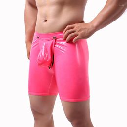 Underpants Sexy Mens Underwear Boxers PU Leather Male Homme Panties Boxer Shorts Trunks Bulge Pouch Removable Cueca Masculina