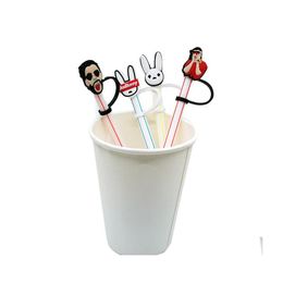 Drinking Straws Custom Bad Bunny Soft Sile St Toppers Accessories Er Charms Reusable Splash Proof Dust Plug Decorative 8Mm Homefavor Dh5Kl