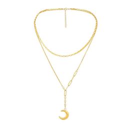 Pendant Necklaces Fashion Simple Zircon Moon Necklace Gold Double-layer Stainless Steel Jewellery For Woman Gift Not Fade Wholesale