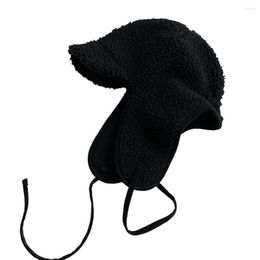 Berets Trapper Hat Windproof Rope Wrinkle-free Winter Thermal Ladies Earflap Motorcycle Cap Solid Colour For Reunion
