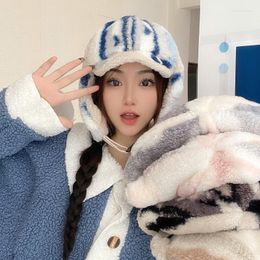 Berets Japanese Lambswool Cute Plush Thickened Ear Protection Thunderbolt Hat Women Winter Riding Warm Bomber Cap Men Ski Russian Hats