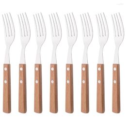 Dinnerware Sets Wooden Handle 8Pcs Multi Purpose Restaurant Party Supplies Dinner Fork Tableware Stainless Steel Kitchen Accessories