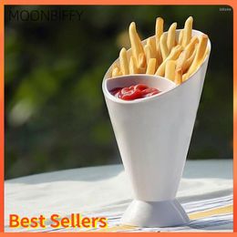 Plates French Fries Cup Sauce Storage Dish Tableware Lazy Snack 2 Grid Plastic Bowl Fry Chips Salad Cone Dipping