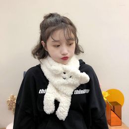 Scarves Cashmere Ear Bear Scarf Winter Lamb Plush Warm Snood Cute Cartoon Korean Women Soild Colour Girl Kawaii Christmas Gifts