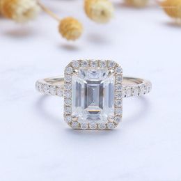 Ringos de cluster cxsjeremy sólido 14k 585 ouro amarelo 3ct 7 9mm Emerald Cut Moissanite Stone para mulheres anel de noivado de casamento romântico