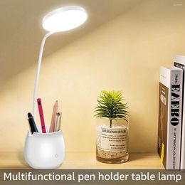 Table Lamps LED Desk Lamp 5W 240LM 1250mAh USB Rechargeable Small Light With Pen/Phone Holder 360° Adjustable Touch Control