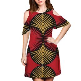 Casual Dresses Cumagical Red Off Shoulder Dress Tribal Polynesian & Yellow Pattern Evening Women Summer Cold Party DressCasual
