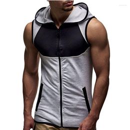 Men's Tank Tops Summer Men Sleeveless Bodybuilding Hoodie Workout Solid Slim Vest Camiseta Casual Hooded Sweatshirt Vests MY359