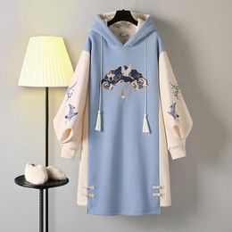 Frauen Hoodies Sweatshirts Plus Größe Vestidos 2023 Frühling Chinesischen Stil Sweatshirt Kleid Hanfu Langarm Stickerei Dicke C
