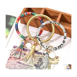 Key Rings Leather Bracelet Bangle Cute Bag Keychain Tassel Circle Keychains Wristlet Car Keys Holder For Women Q37Fz Drop Delivery Je Dhmkx