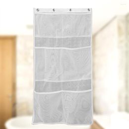 Storage Boxes 6 Pocket Bathroom Shower Hanging Mesh Organizer Bath Bag Curtain Rod Liner Hooks Bags (White) #q8