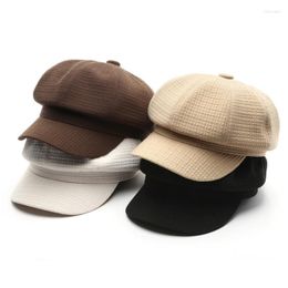 Berets Autumn Winter Hats French Woman Solid Cotton Octagonal Sboy Cap Ladies Casual Wool Hat Beret Women Painter Caps