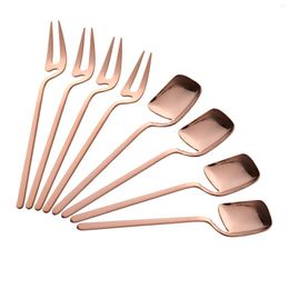 Dinnerware Sets 8pcs Thickened Kitchen Supplies Tableware Hanging Cup Cake Dessert Fork Spoon Set Cafe Bar Long Handle Tea Stainless Steel