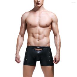 Underpants Sexy Male Underwear Mens PU Leather Boxers Transparent Man Boxer Shorts Erotic Sex Men