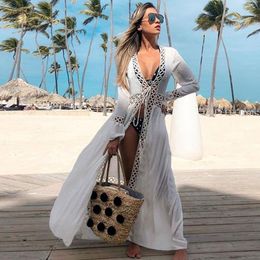 Women's Swimwear Cross-border European And American Striped Circle Lace Cardigan Sunscreen Clothing Beach Coat Swimsuit Bikini Outer Blouse