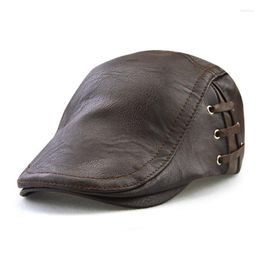 Berets Visors Faux Leather Hats Winter Warm Caps For Man