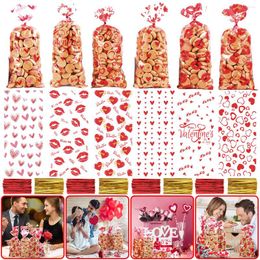 Gift Wrap 120/180Pcs Valentine's Day Cellophane Treat Bags With Twist Ties Heart Love Candy Wrapper Bag For Valentines Party Supplies