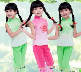 Stage Wear Children Chinese Dancing Costume Girl Yangko Dance Dress Kids 100-160cm Rese Red /green 18